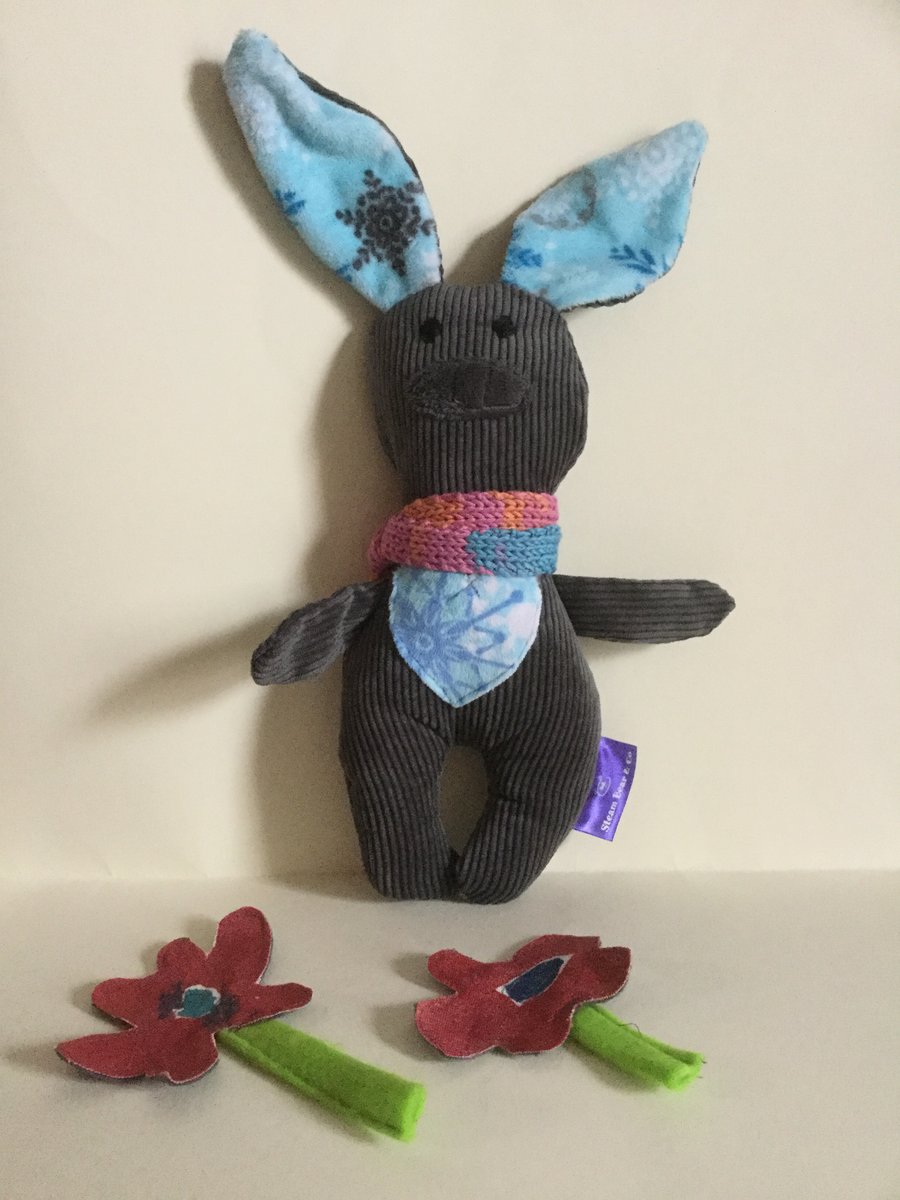 Scarfed SnowFlake Bunny, Handmade Plushie Snowflake Bunny with heart