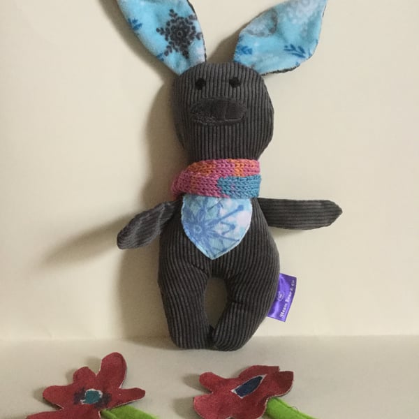 Scarfed SnowFlake Bunny, Handmade Plushie Snowflake Bunny with heart