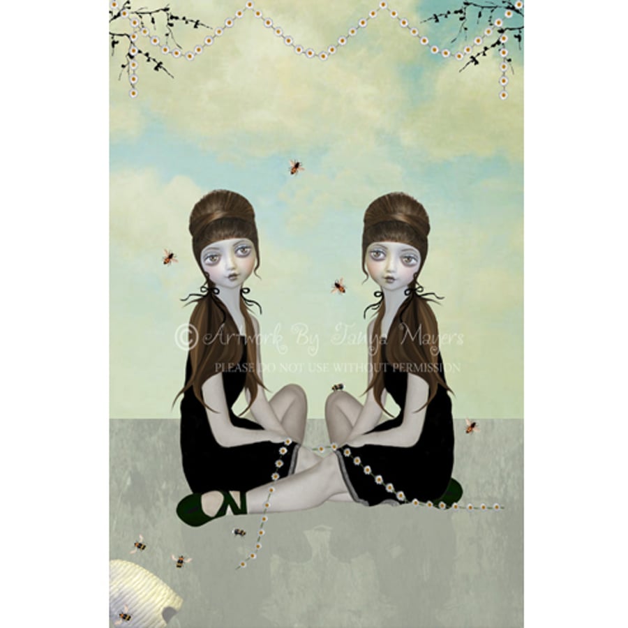 Art Print Daisy Chains and Bumble Bees