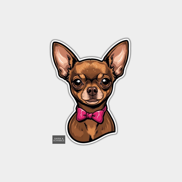 Funny Vinyl Sticker For Adults - Cute Chihuahua Dog & Bow Tie