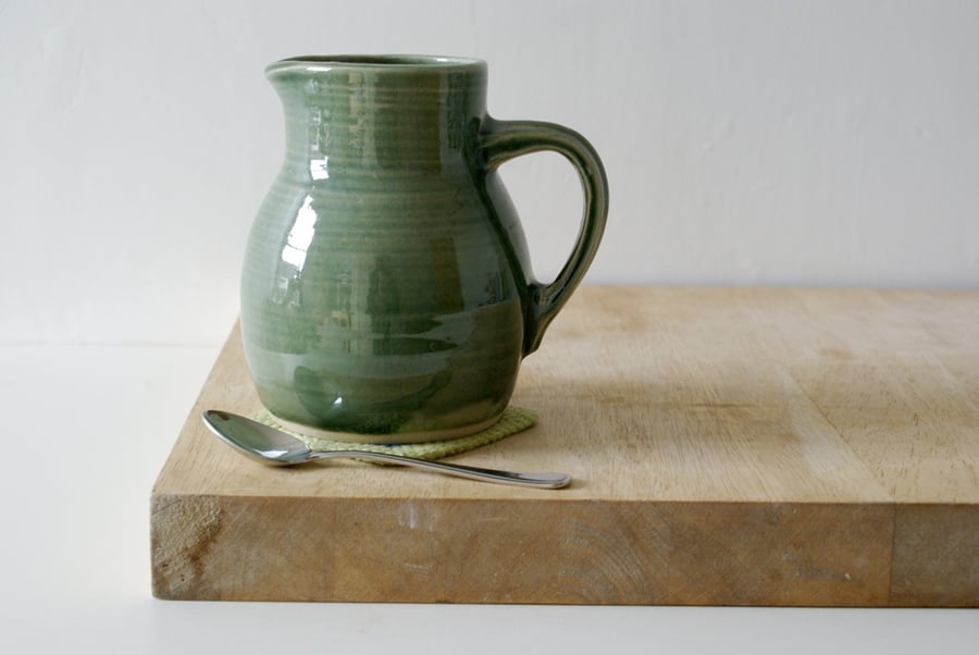  Ceramic stoneware pouring jug - glazed in forest green