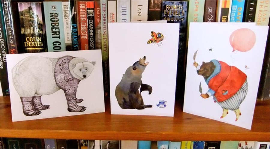 Bear Greeting Cards Pack of Three Bear images on cards 4x6