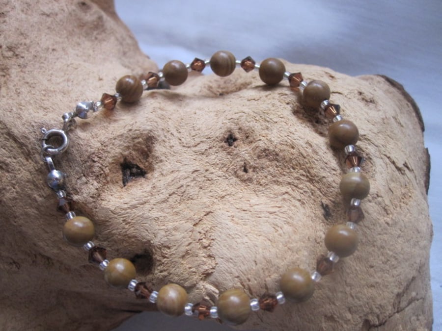 Mustard Jasper and Austrian Crystal Gemstone Bracelet