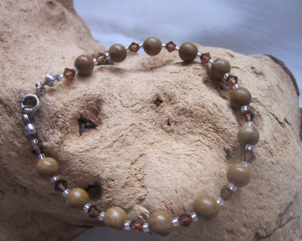 Mustard Jasper and Austrian Crystal Gemstone Bracelet