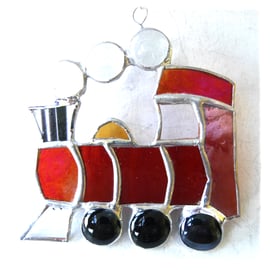 Steam Train Suncatcher Stained Glass Red Handmade Engine 