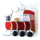 Steam Train Suncatcher Stained Glass Red Handmade Engine 