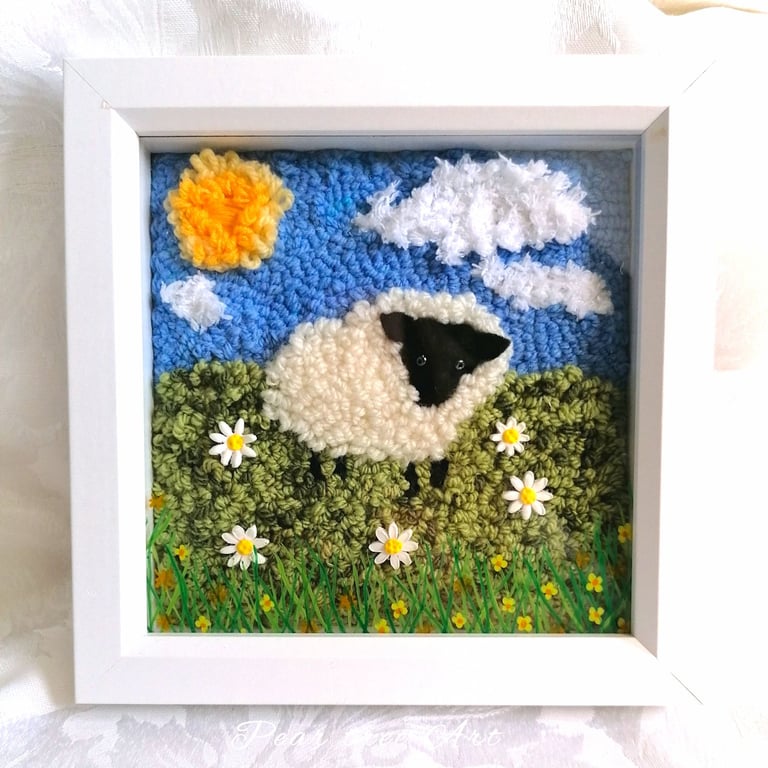  “Spring Joy” Sheep Textile Art,  Handmade textile artwork. 