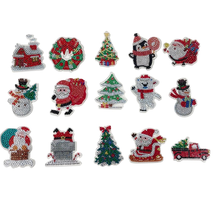 15 Pcs 5D DIY Christmas Diamond Painting Kit Keyrings Keychains Kit Double Sided