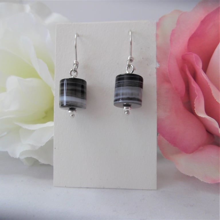 Black line agate gemstone dangle earrings balancing protection