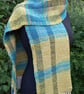 Handwoven Wool, Alpaca, Silk & Bamboo Scarf in Blues and Pale Green - Image 2