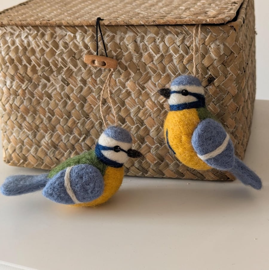Needle felted wool Blue tit decoration