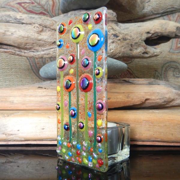 Handmade Fused Glass 'Flowers' T Light Holder