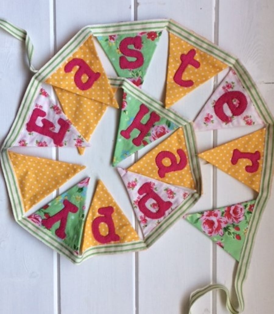 Mini 'Happy Easter' bunting in yellow, green and pink fabrics - sample piece