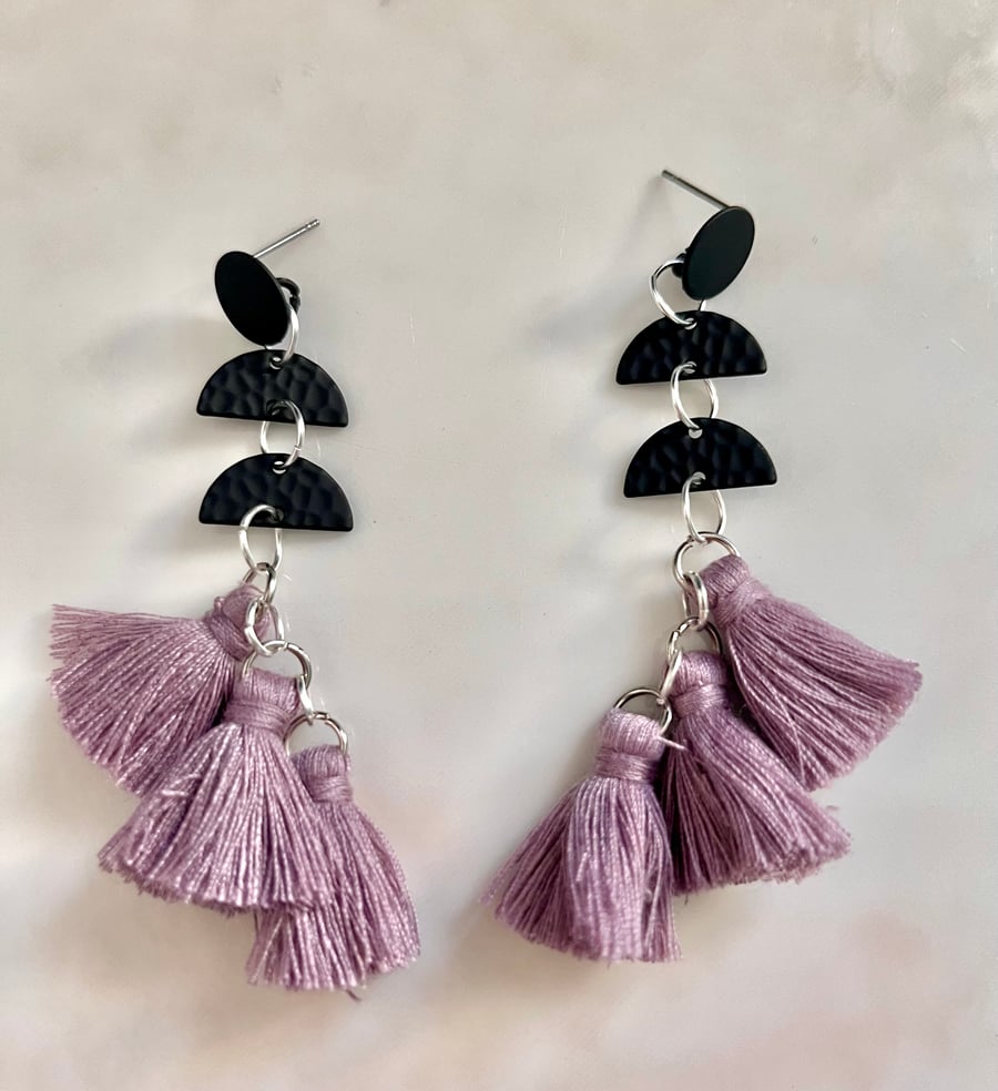 Mauve cheap tassel earrings
