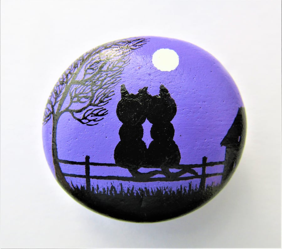 Cat Stone Magnet, Anniversary Gift For Her, Painted Pebble, Love Gift for Him