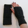 Fingerless Gloves Mittens Wrist Warmers in Charcoal Grey Aran Wool