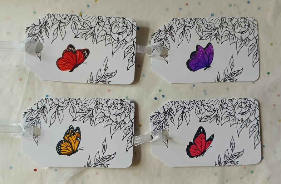 Set of 4 Butterfly Gift Tags