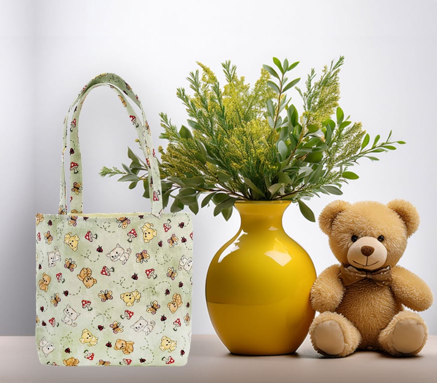 Teddy Bears & Dogs Design Tote Bag-Children-Baby Shower bag-Handmade-CTB086