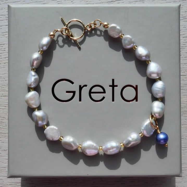 Pale Grey Pearl Nugget Bracelet - 14k Gold Filled Toggle Clasp