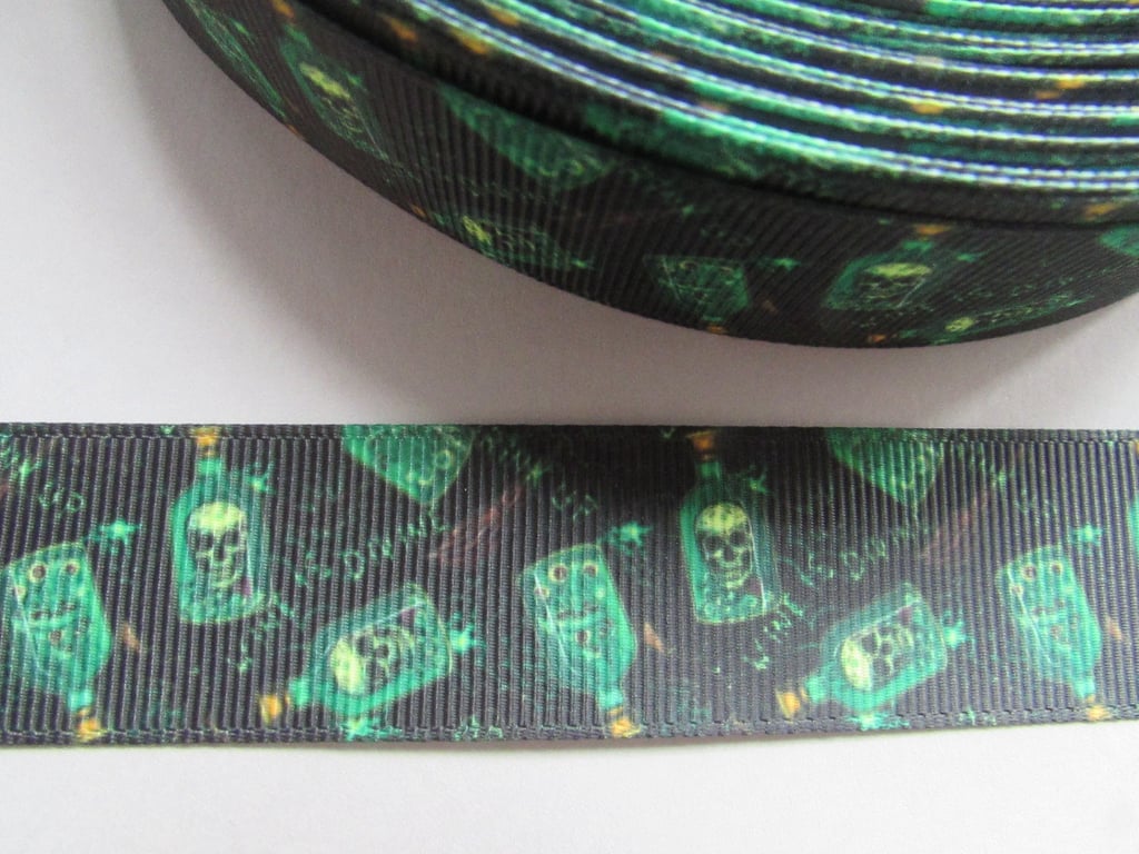 Skull Potion Bottle 2.5cm Grosgrain Ribbon x 1 metre