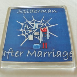 Spiderman After Marriage Fridge Magnet When Superheroes Get Old and Grow Up!