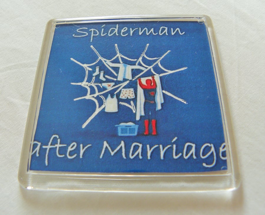 Spiderman After Marriage Fridge Magnet When Superheroes Get Old and Grow Up!