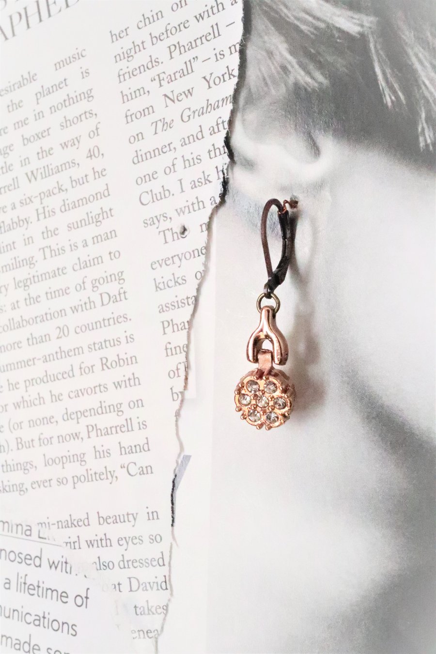 Up-cycled steampunk theme copper color and crystal earrings - one off item