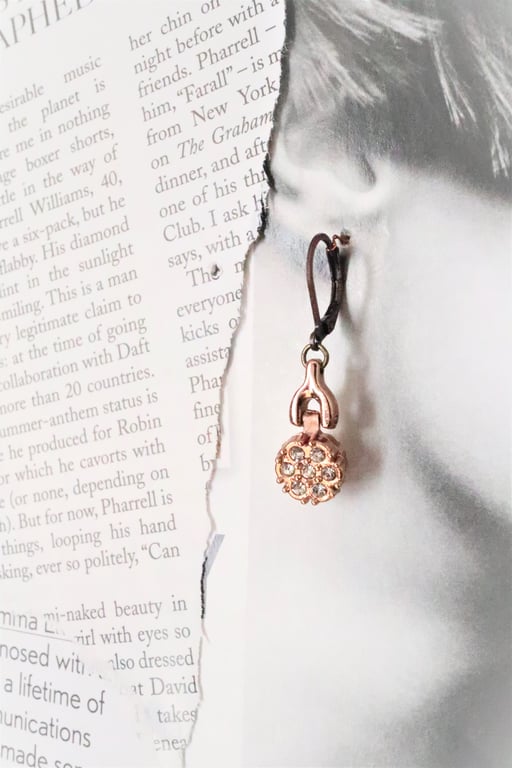 Up-cycled steampunk theme copper color and crystal earrings - one off item