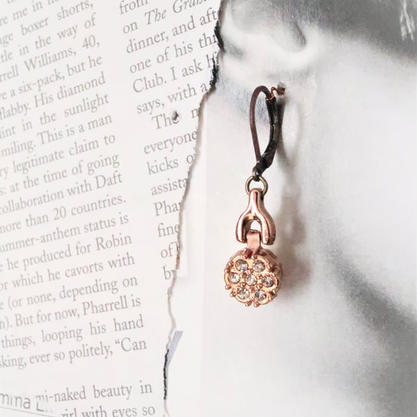 Up-cycled steampunk theme copper color and crystal earrings - one off item