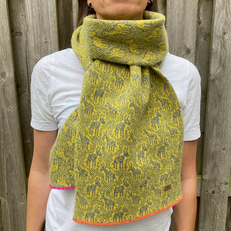 Merino lambswool long donkey scarf (piccalilli and mid grey)