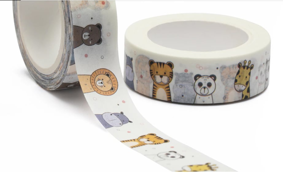 2 x Cute Zoo Animals Washi Tape, Dog Decorative Tape, Journals, Scrapbooks 10m