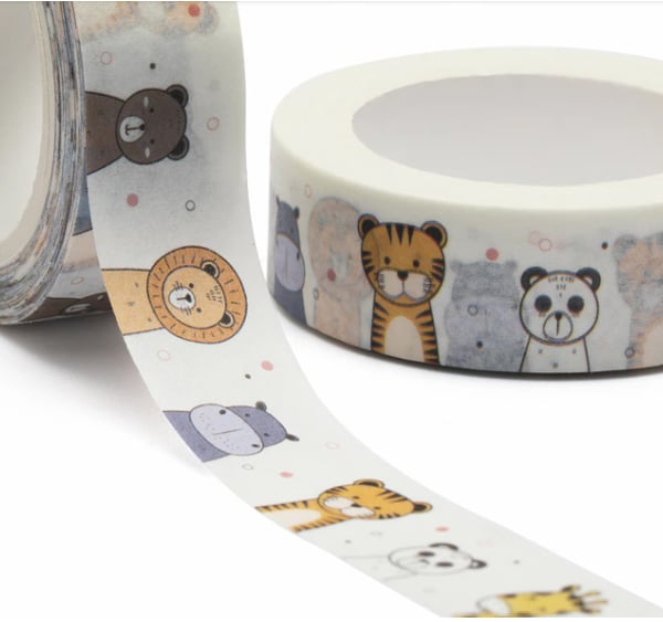 2 x Cute Zoo Animals Washi Tape, Dog Decorative Tape, Journals, Scrapbooks 10m