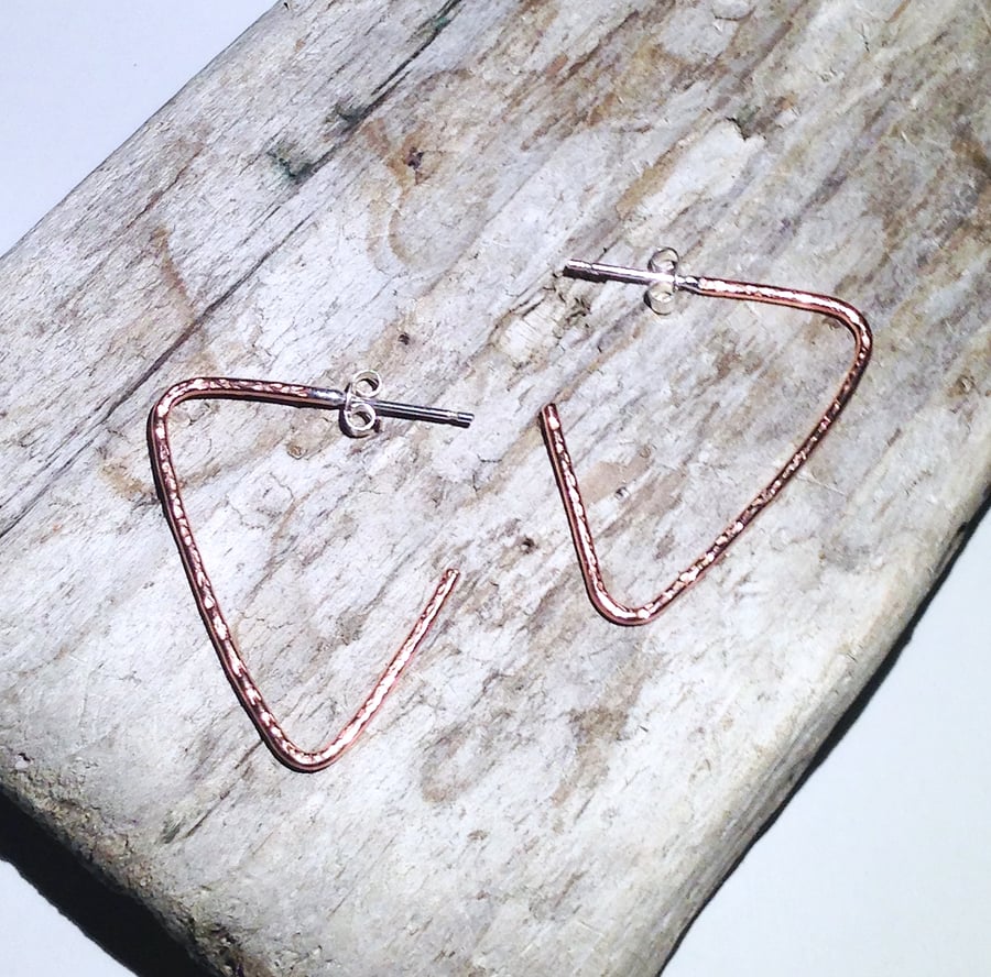 Handmade Angular Copper Earrings (ERCUSTHP1) - UK Free Post