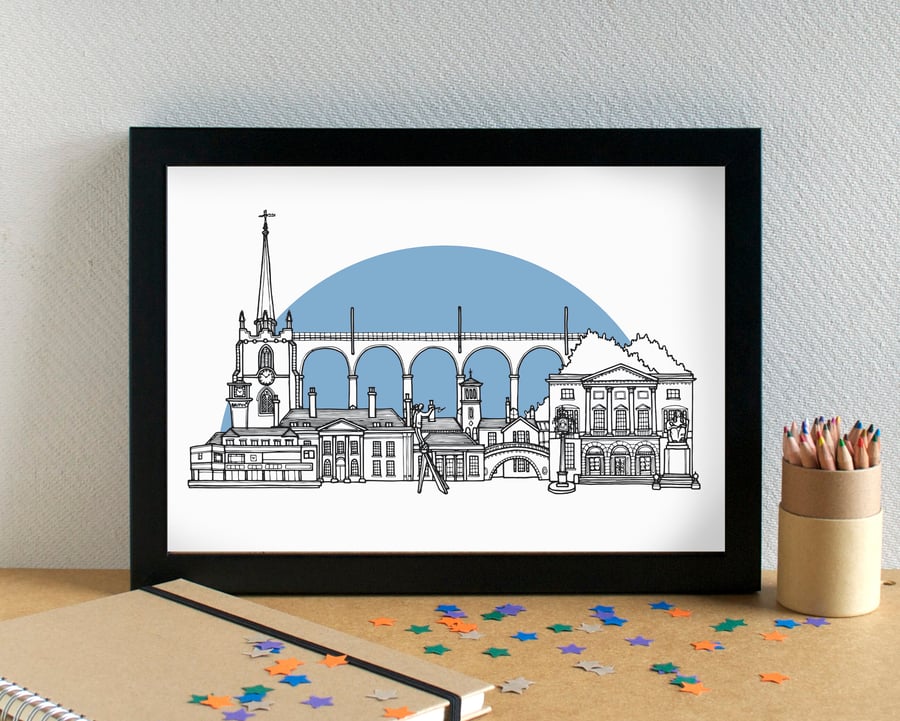 Chelmsford Landmarks Skyline Art Print