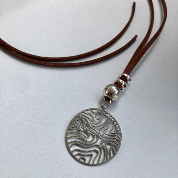 Boho Wave art pendant on necklace
