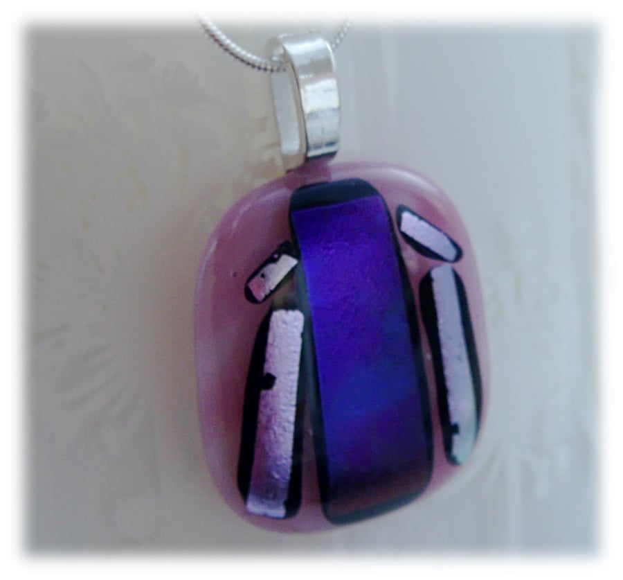 Dichroic Glass Pendant 083 Pink Purple Handmade with silver plated chain