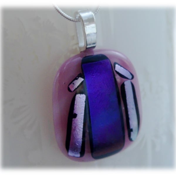 Dichroic Glass Pendant 083 Pink Purple Handmade with silver plated chain