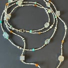Gemstone mix long necklace with mystic quartz cubes