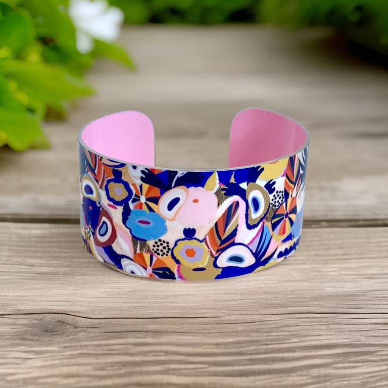 SALE: Colourful wide cuff bracelet, psychedelic bangle. (741)