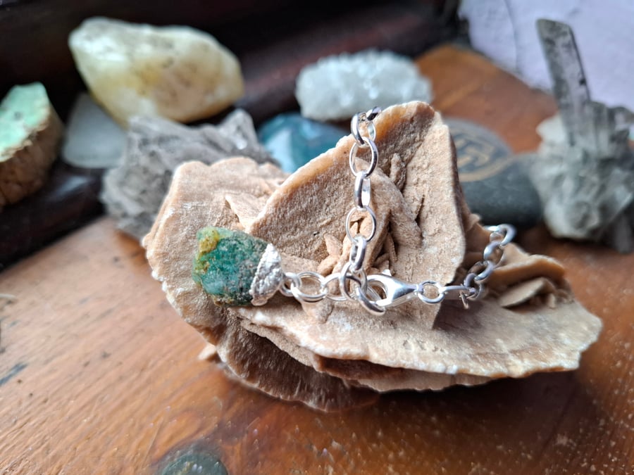 Raw Sillimanite Crystal and Sterling Silver Bracelet - May Birthstone