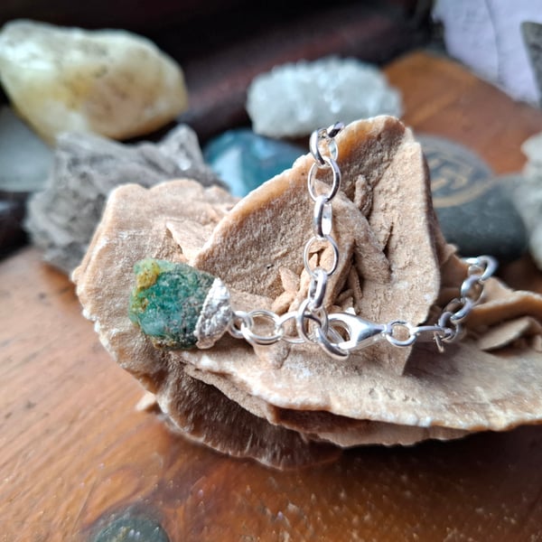 Raw Sillimanite Crystal and Sterling Silver Bracelet - May Birthstone