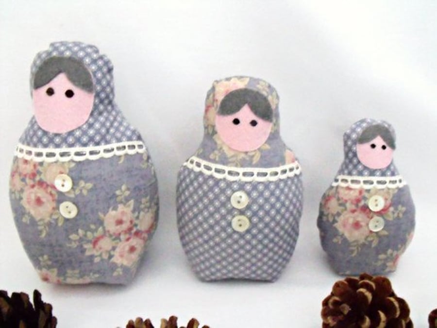 grey floral graduated russian matryoshka nesting display art dolls