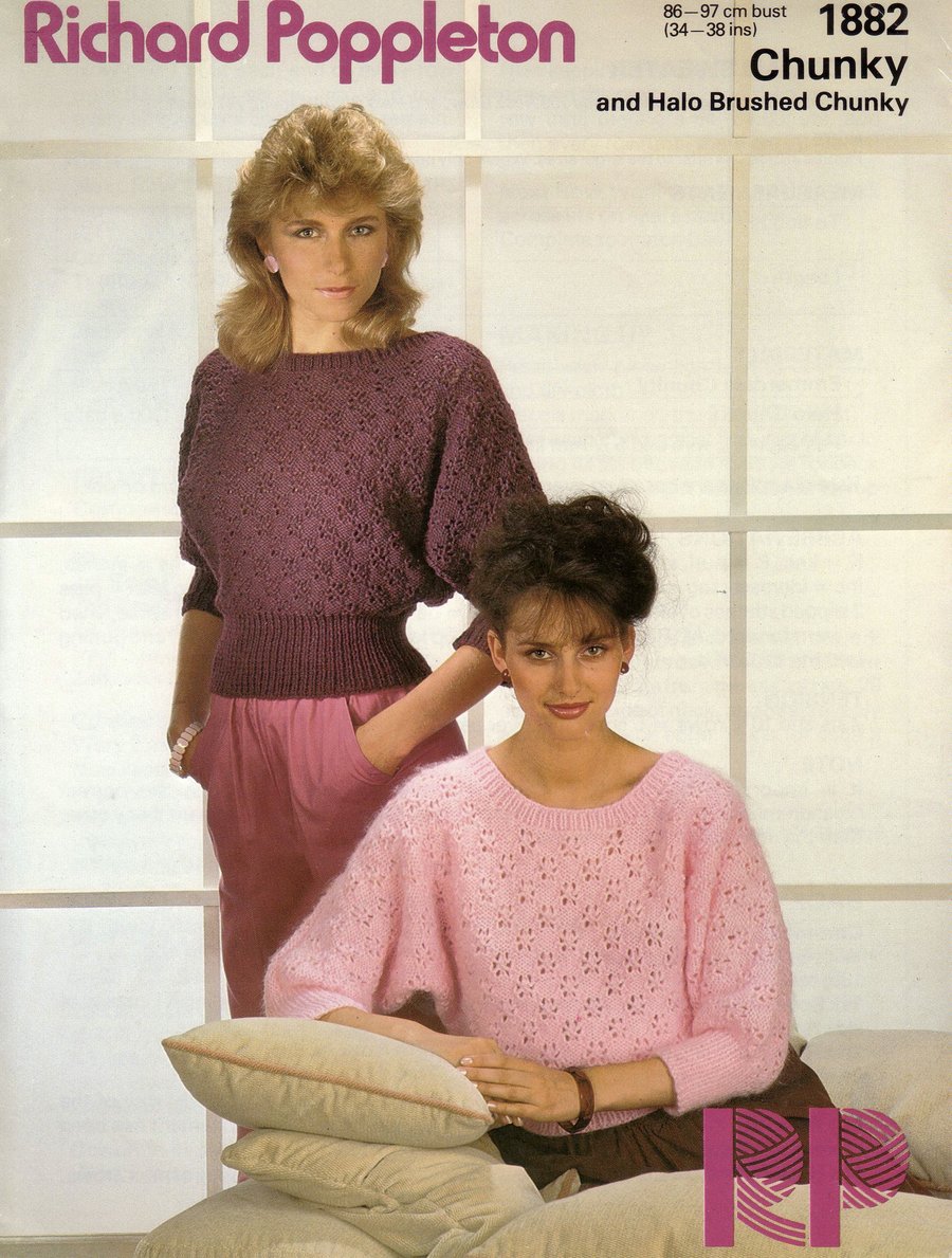 Vintage Knitting Pattern 1882: from Richard Poppleton, Lacy Batwing Sweater