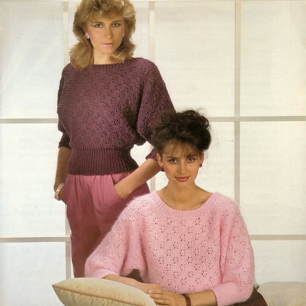 Vintage Knitting Pattern 1882: from Richard Poppleton, Lacy Batwing Sweater