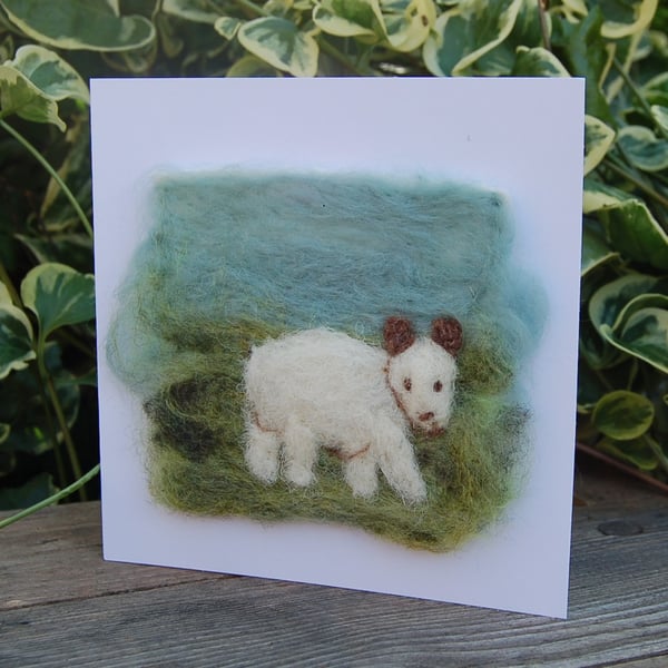 Seconds Sunday - Birthday card Cheviot Sheep  Lamb Needle felt wool card