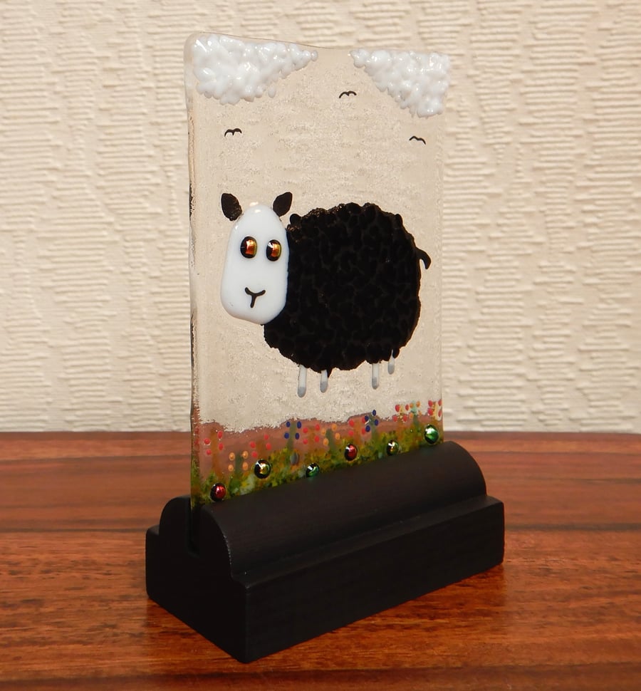 UNIQUE: Handmade Fused Glass 'LITTLE BLACK LAMB' Picture.