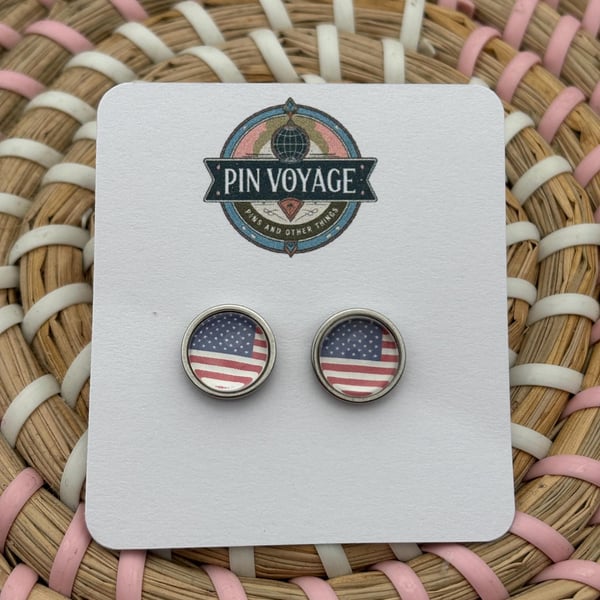 USA American Flag Stud Earrings - Handmade Jewellery - 1cm diameter