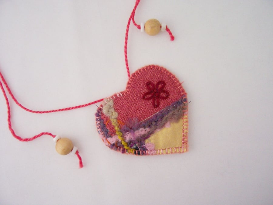 Embroidered love heart textile necklace - Hazel