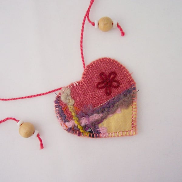 Embroidered love heart textile necklace - Hazel