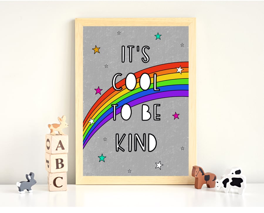 Cool To Be Kind Print, Rainbow Print, Affirmation Poster, Nursery Wall Art